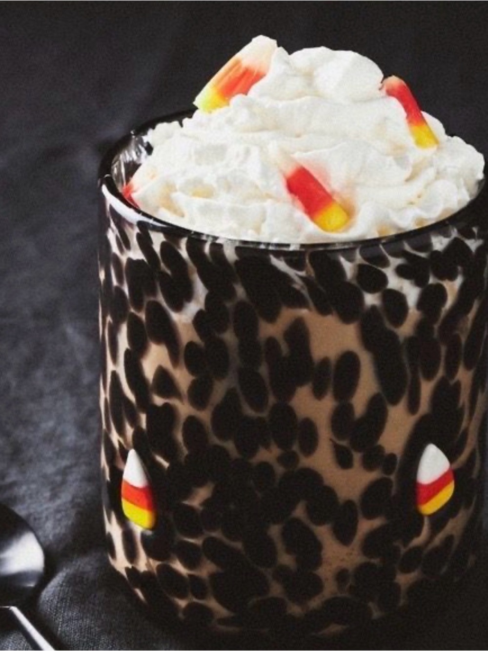 Anthropologie Leopard Print Tumbler with Candy Corn Accents - Black & White